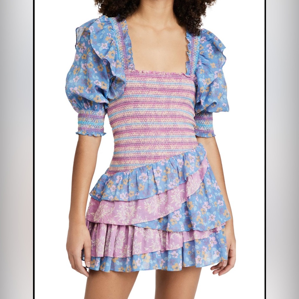 NWT Yvone & Love Coquette Floral Smocked Mini Dress Off Shoulder Cottagecore | S